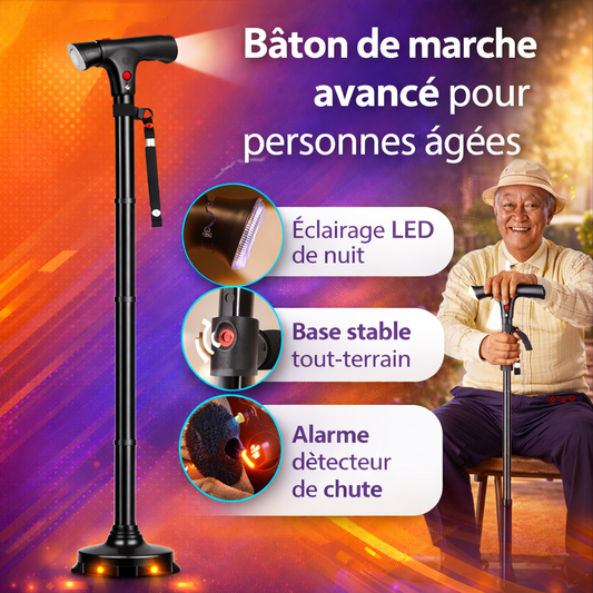 produit 🦯 Bâton de Marche Multifonction avec LED & Alerte de Chute – Sécurité et Stabilité au Quotidien