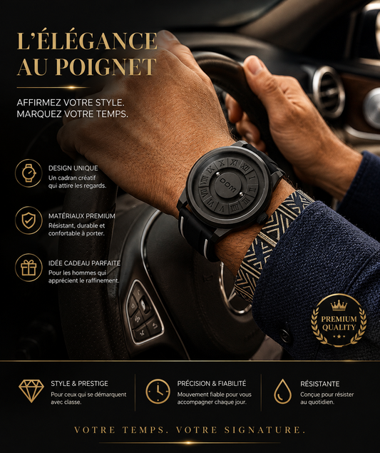 👑 ⌚ DOM – Montre Homme Élégante & Premium, Design Noir Mat